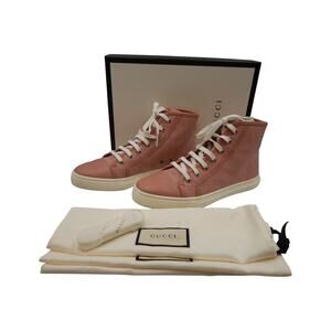 Gucci GG Logo Monogram Canvas High Top Sneakers Shoes Soft Pink Size 38.5/8.5